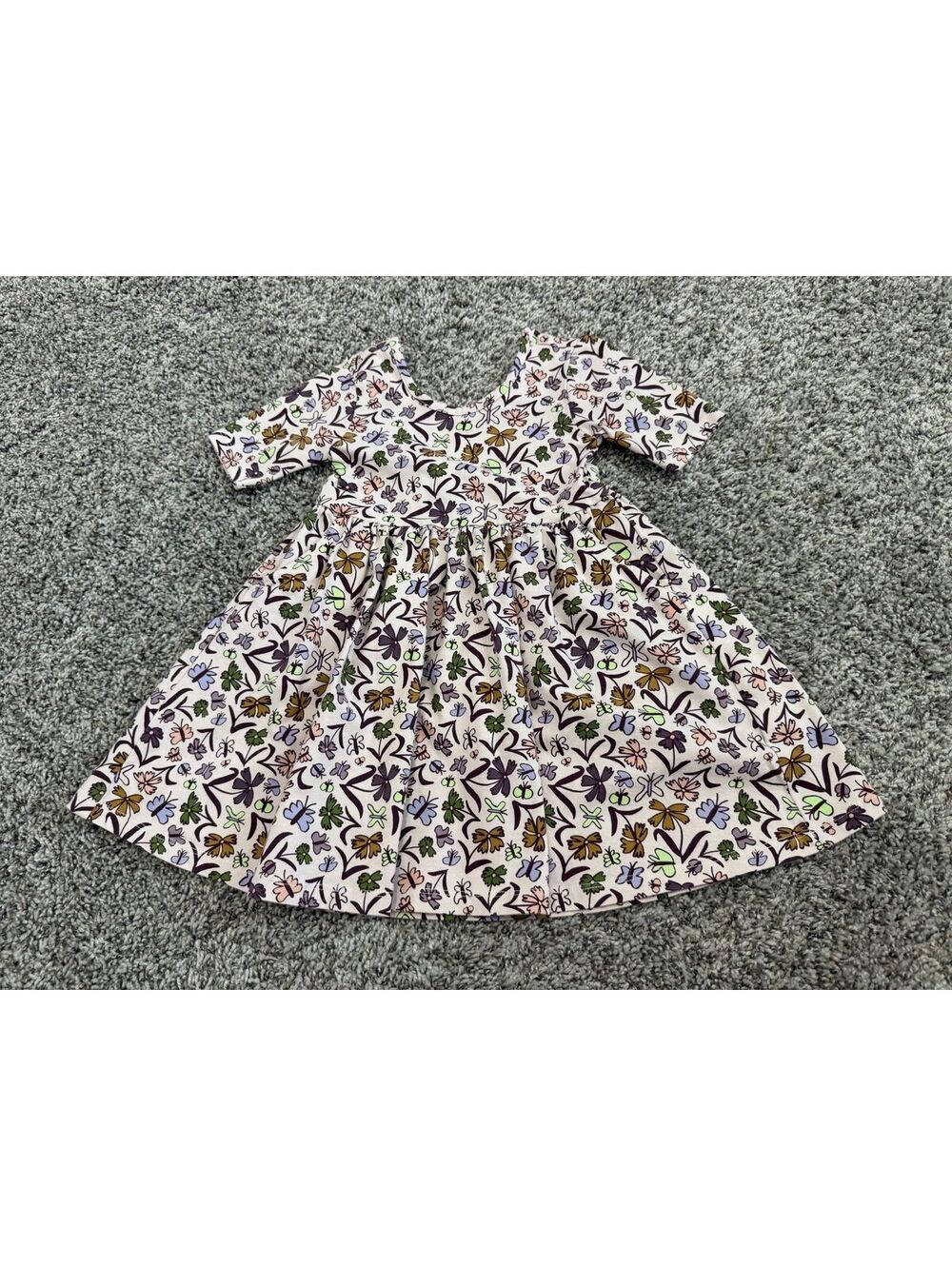 Quince Short Sleeve Scoop Neck Floral Pattern Skater Dress Size 3T